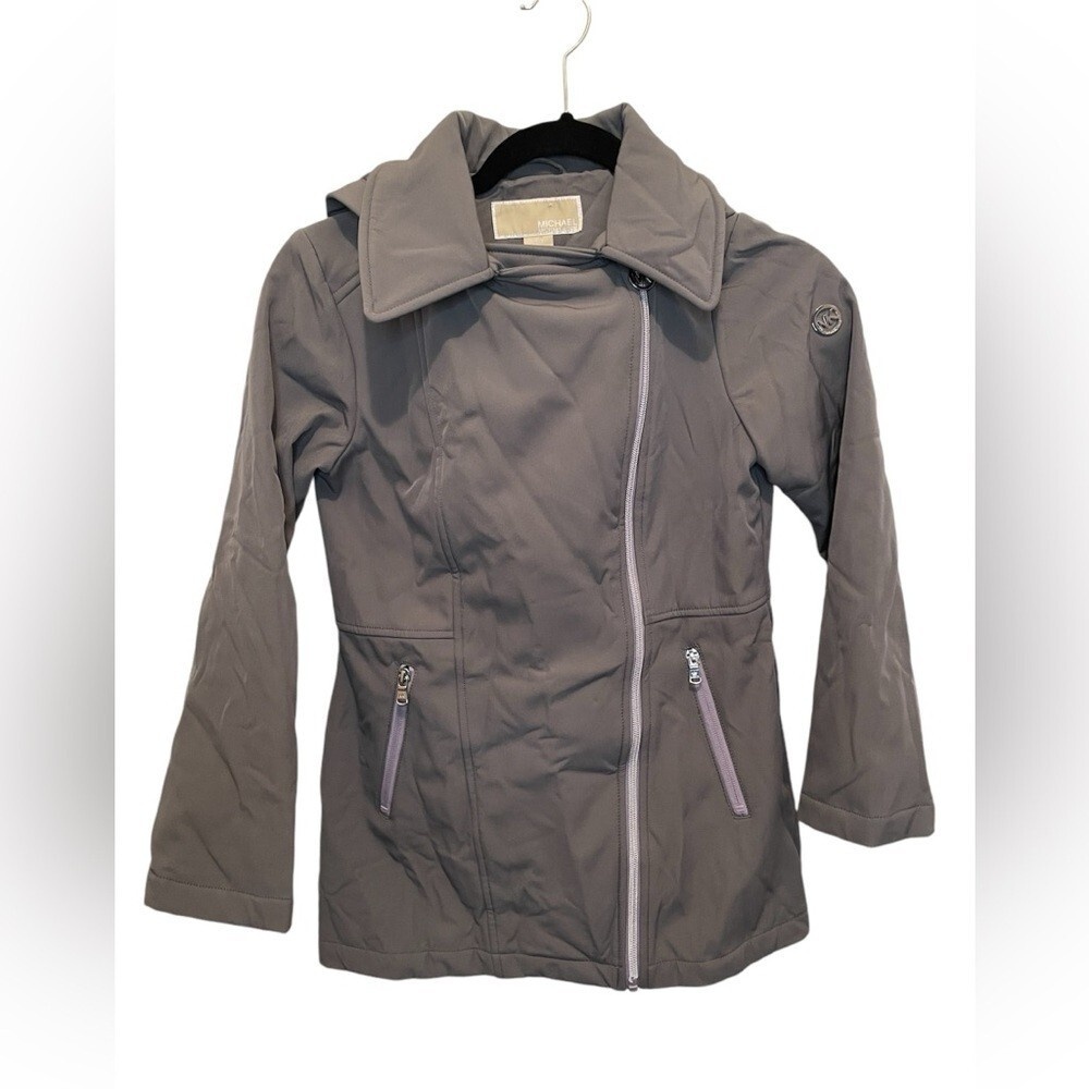 Michael Kors‎ Girls Gray Zip Up Hooded Lined Logo Jacket size 10/12